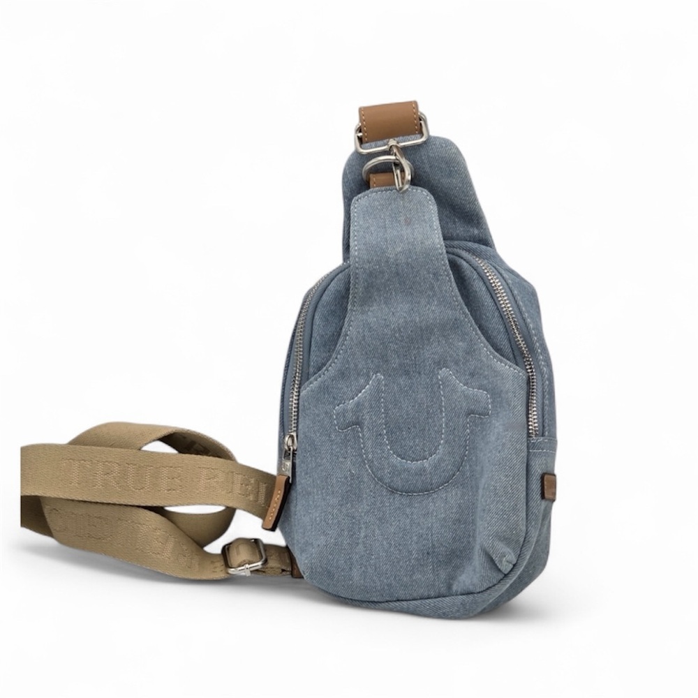 True Religion Women’s Stitched Horseshoe Crossbody Sling Denim Bag